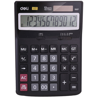 Калькулятор настольный DELI "1507" 12 разрядный, 168х123х30 мм, черный