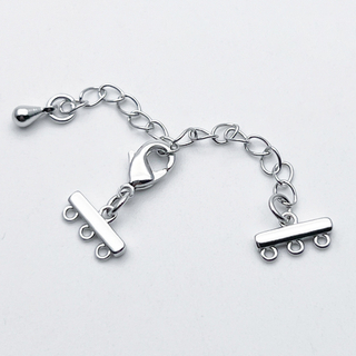 Замок-карабин с разделителями на 3 нити, цвет серебро (родий), размер карабина 10 мм, размер разделителя 10*5 мм, цена за 1 шт