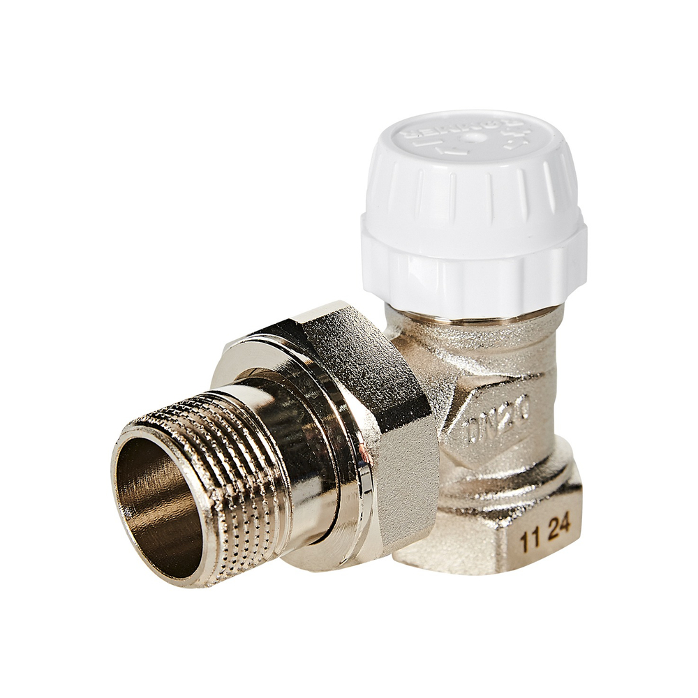 Клапан термостатический угловой ROMMER - 3/4" (ВР/НР-американка, PN10, Tmax 110°C)