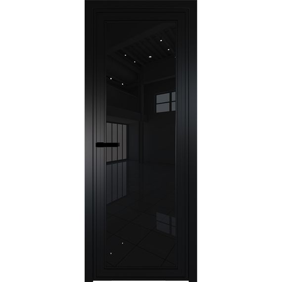 Фото межкомнатной алюминиевой двери Profil Doors AGP 1 чёрный матовый RAL 9005 стекло триплекс чёрный