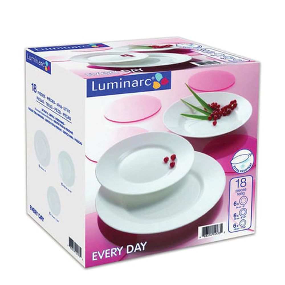 Набор посуды столовый, 18 предметов, белое стекло, Everyday, LUMINARC, G0566