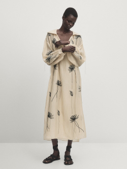 Massimo Dutti Платье с вышивкой и принтом, жженый