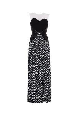 Платье в пол c сеткой и кожаными вставками 15-14SS