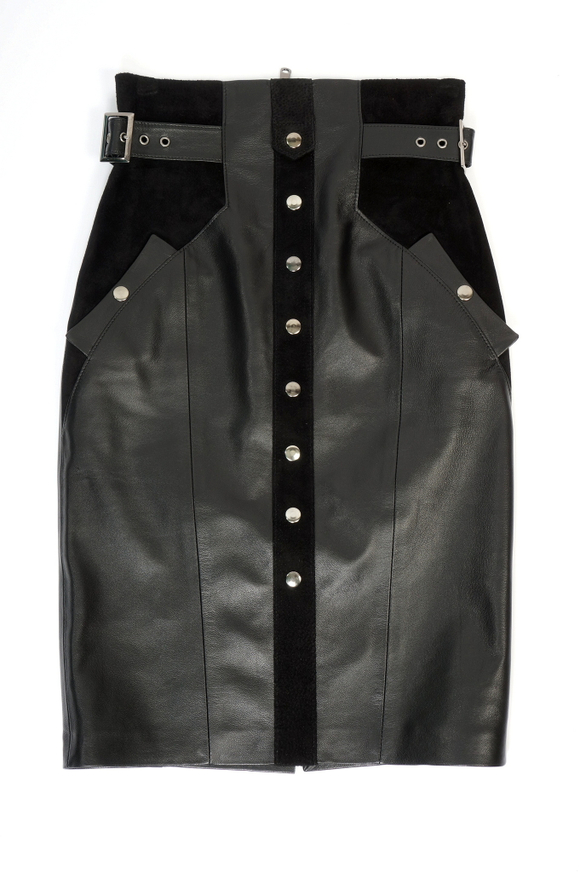 Кожаная миди юбка карандаш на талии