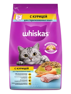 Whiskas корм для стерилизованных кошек с курицей, подушечки с паштетом