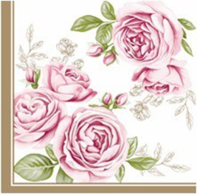 РОЗА С ЗОЛОТИСТЫМИ ЛИСТЬЯМИ Салфетки DE LUXE 24*24 ,3 слойные *15