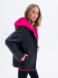 Дубленка короткая зимняя, фуксия, Северина