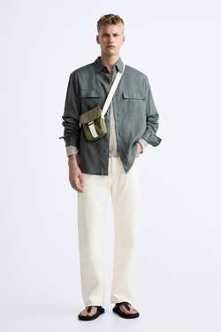 ZARA ХОЛЩОВАЯ СУМКА С ПРЯЖКОЙ, ХАКИ