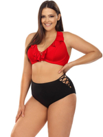 Двухцветный раздельный купальник plus size (Размер: 75D/38) (Цвет: красный с черным)