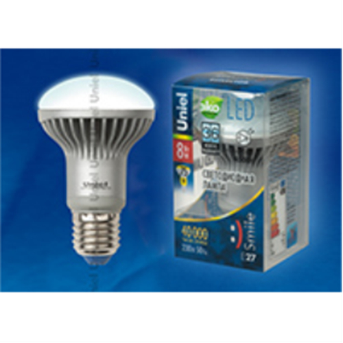 LED-R63-8W/WW/E27/FR ALS01SL Лампа светодиодная. Форма рефлектор, матовая колба. Материал корпуса алюминий. Цвет свечения теплый белый. Серия Alumin