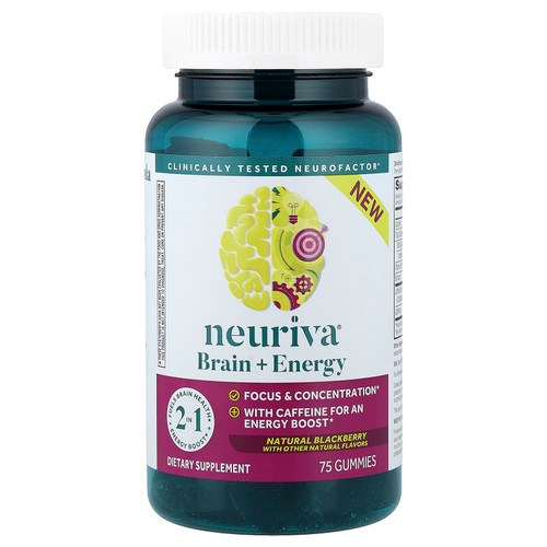 Schiff, Neuriva® Brain + Energy, натуральный вкус ежевики, 75 жевательных таблеток