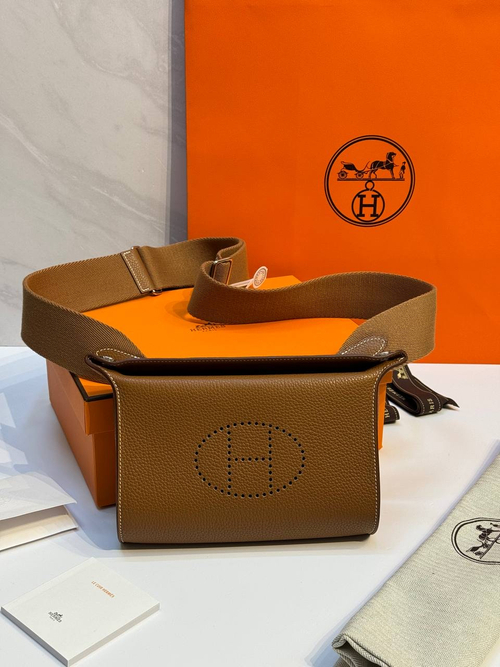 Коричневая мужская сумка Hermes Videpoches