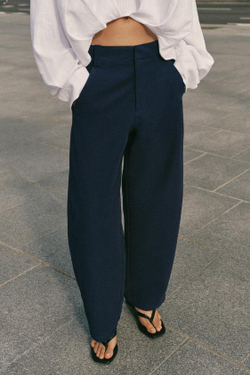 ZARA БРЮКИ BARREL, МОРСКОЙ СИНИЙ