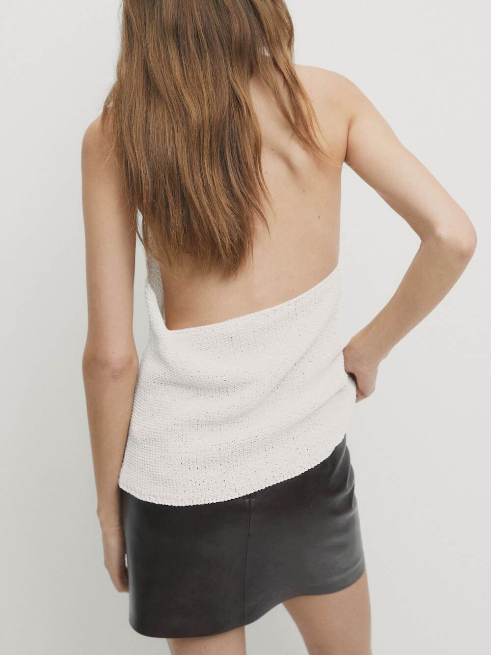 Massimo Dutti Топ с горловиной халтер и глубоким вырезом на спине, натуральный, кремовый