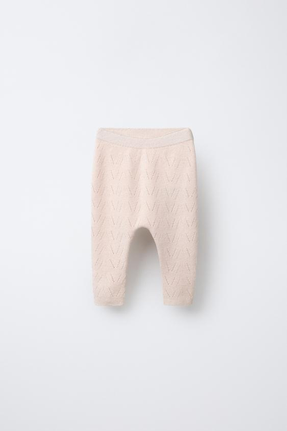 ZARA ТРИКОТАЖНЫЕ БРЮКИ ИЗ ХЛОПКА И ШЕРСТИ, СВЕТЛО-БЕЖЕВЫЙ