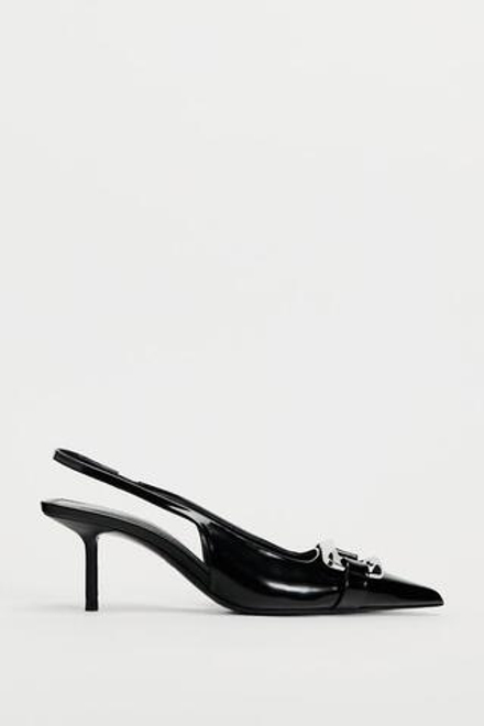ZARA ТУФЛИ БЕЗ ЗАДНИКОВ НА КАБЛУКЕ С МЕТАЛЛИЧЕСКОЙ ДЕТАЛЬЮ, ЧЕРНЫЙ