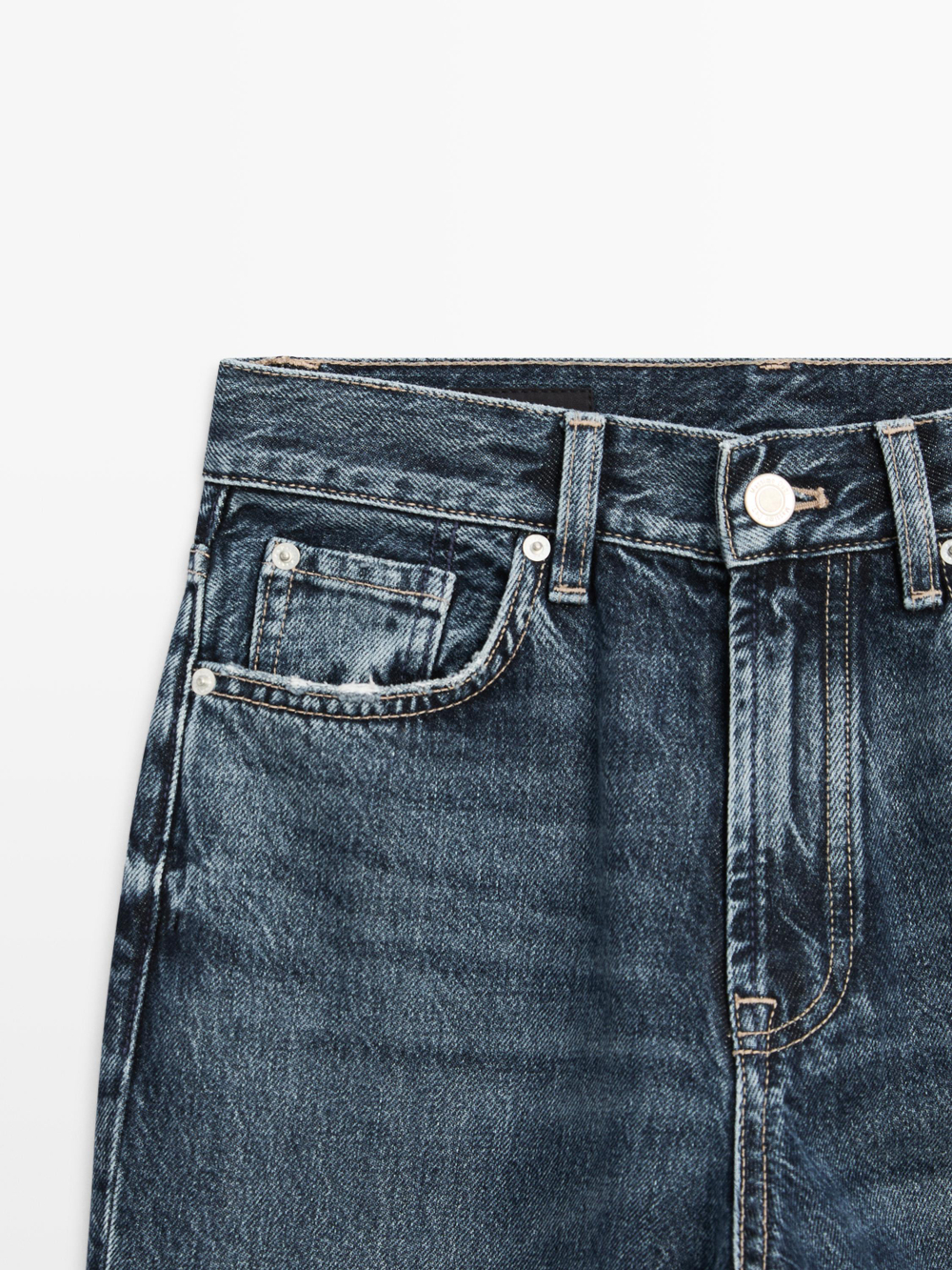 Massimo Dutti Прямые джинсы с высокой талией, средне-синий