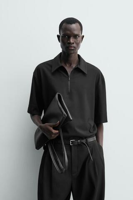ZARA ПОЛО С МОЛНИЕЙ, ЧЕРНЫЙ