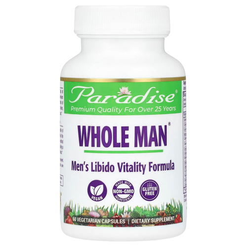 Paradise Herbs, Whole Man, формула для поддержки жизненной силы мужского либидо, 60 вегетарианских капсул
