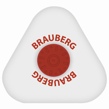 Ластик BRAUBERG "Energy", 45х45х10 мм, белый, треугольный, красный пластиковый держатель, 222473