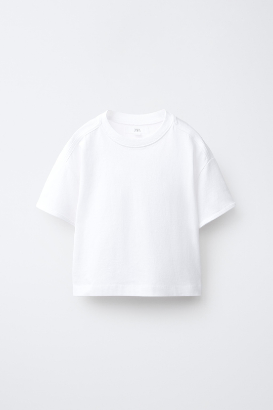 ZARA ОДНОТОННАЯ ФУТБОЛКА, БЕЛЫЙ