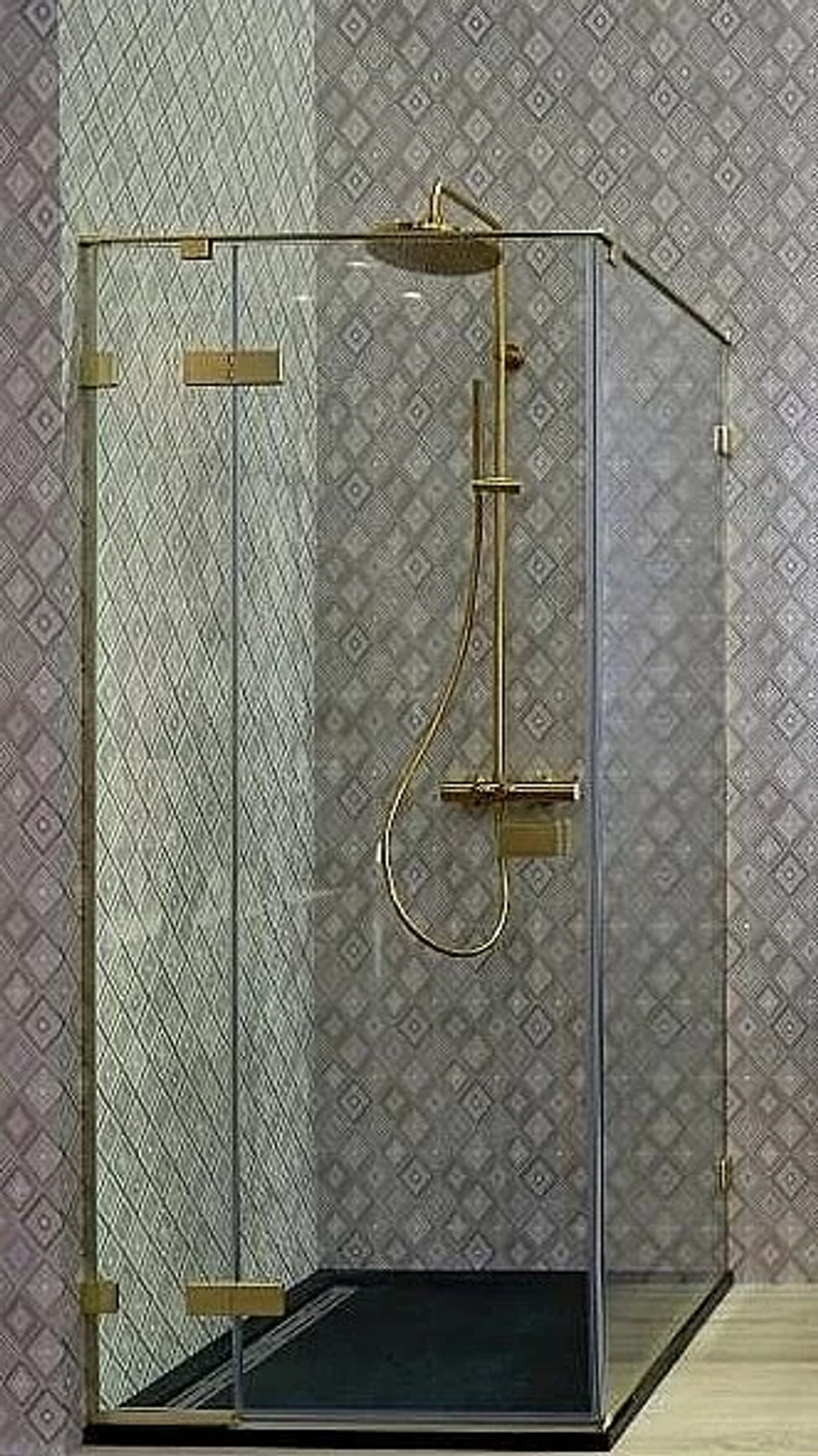 Душевой уголок Cezares Bellagio 120х100 BELLAGIO-AH-1-120/100-C-BORO стекло прозрачное/профиль матовое брашированное золото