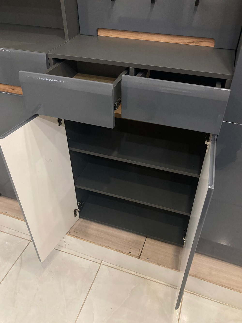 Тумба универсальная (для обуви) Стокгольм серый графит/графит глянец