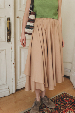 Юбка асимметричная двухслойная из бежевого батиста