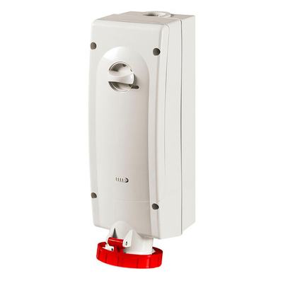 Розетка настенная с мех-ой блокировкой и боковым расположением разъема IP67 63А 3P+E+N 400В