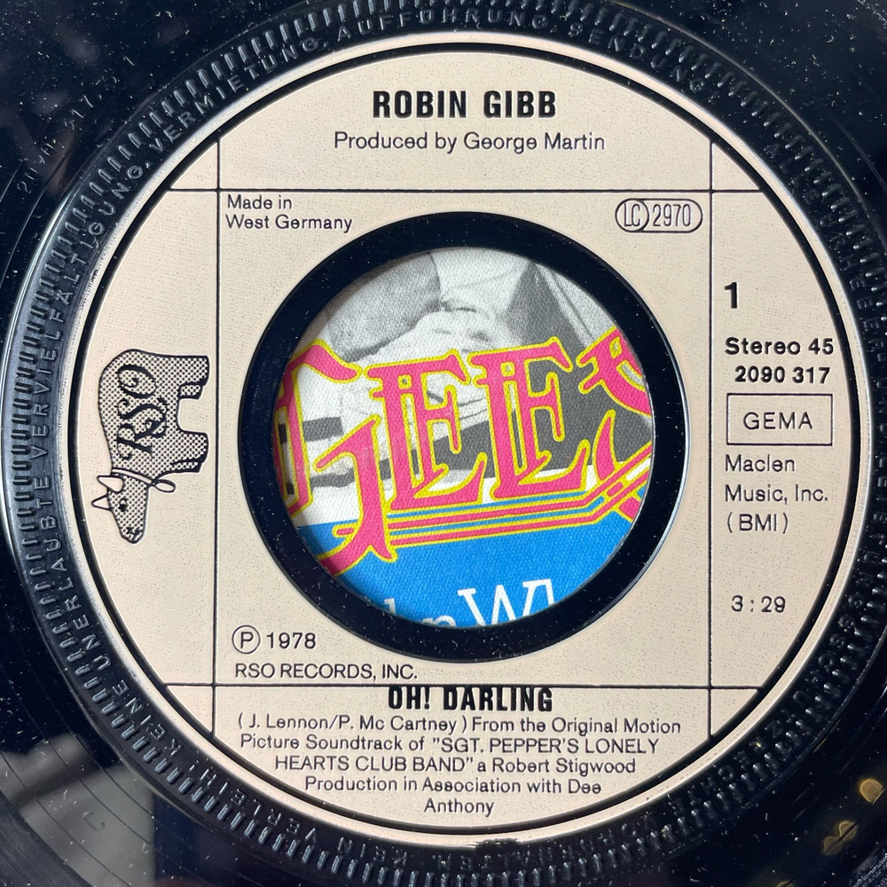 Винтажная виниловая пластинка 7 дюймов (маленькая пластинка) Robin Gibb Bee Gees Oh Darling (Германия 1978)