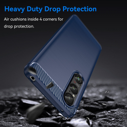 Чехол синего цвета на Sony Xperia 1 VI (1-6), мягкий отклик кнопок, серия Carbon (с дизайном под карбон) от Caseport