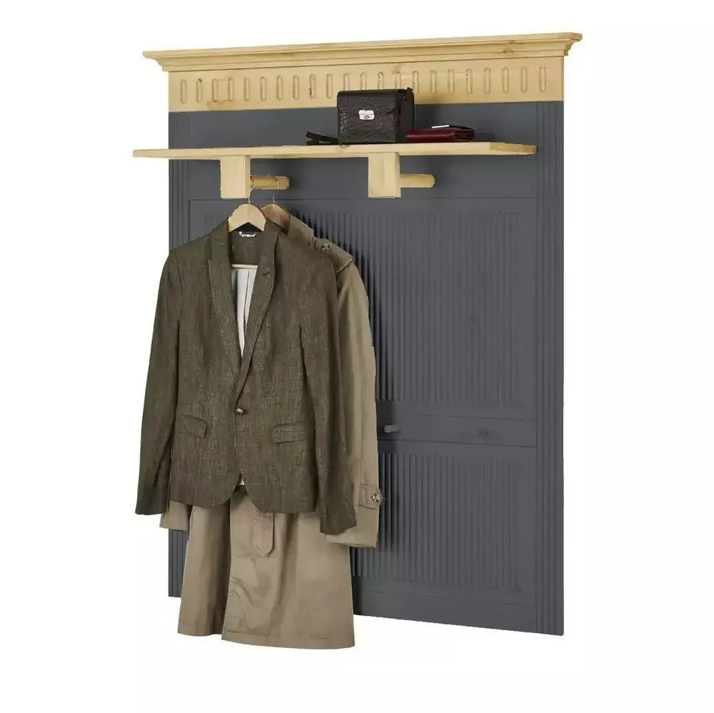 Вешалка настенная Хельсинки для прихожей, сосна, большая, серый/антик (серый, бежевый)