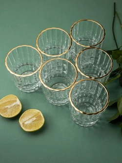 Набор бокалов для виски, 250 мл. 6 шт. с золотой каймой