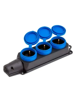 Колодка для удлинителя каучуковая 3 розетки / 16А / уличная, силовая с заземлением