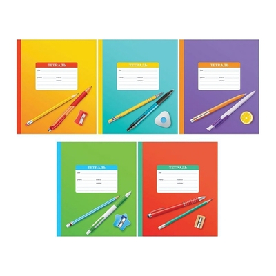 Тетрадь школьная А5 12л клетка "Микс. Школьный" (Спейс) микс цветов (комплект 3 шт)