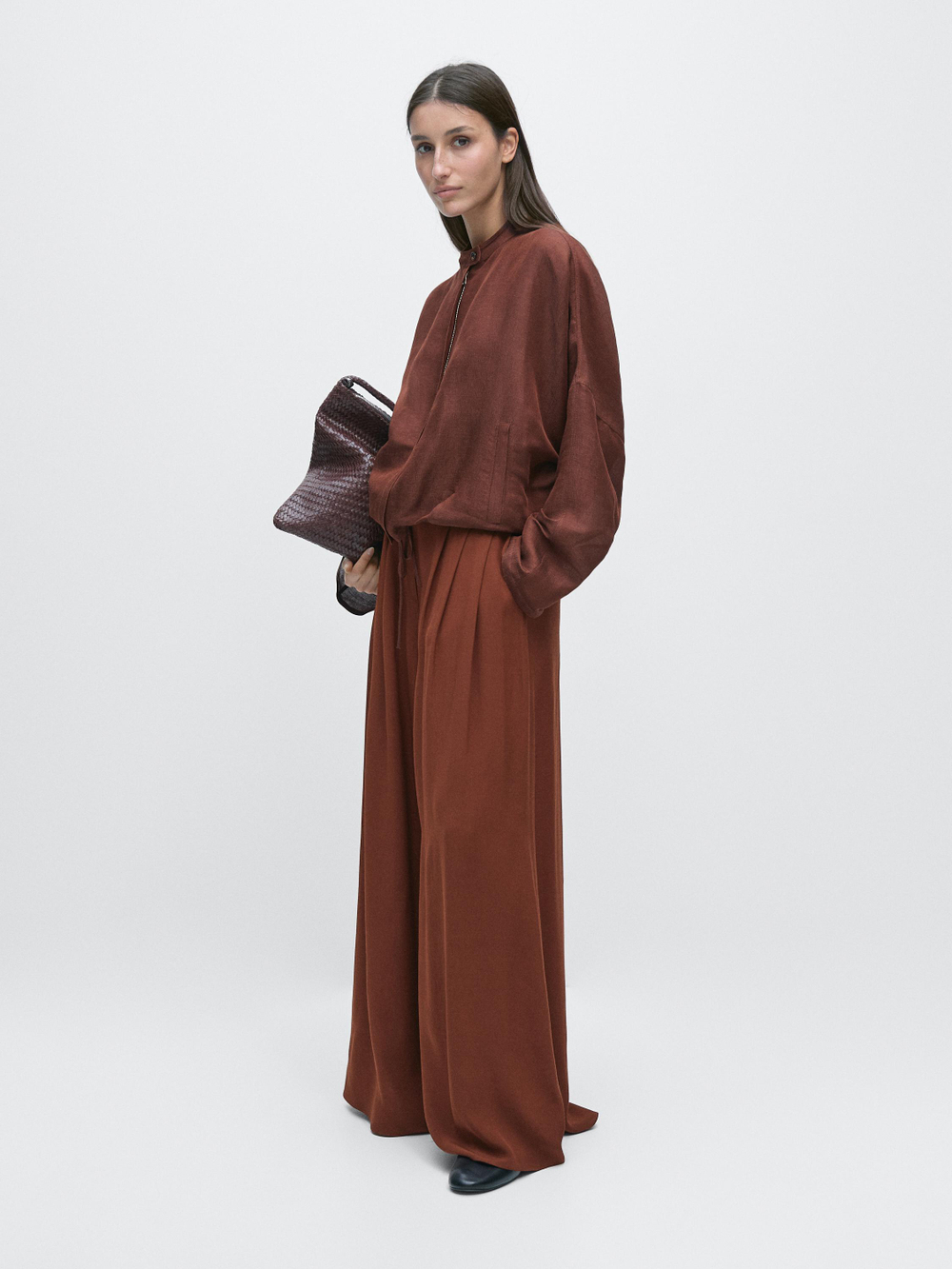 Massimo Dutti Широкие брюки с вытачками и эластичным поясом, оранжевый