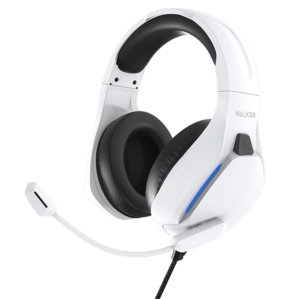 Наушники WALKER WBT-65, проводные, полноразмерные, поворотный микрофон, с подcветкой, белые