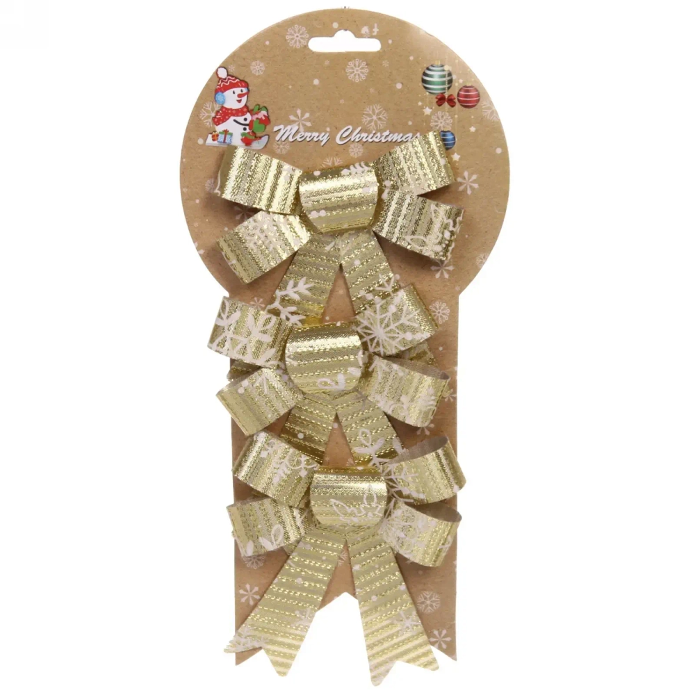 Бант на ёлку «Снежинка» 10*12 см (набор 3шт), Золото