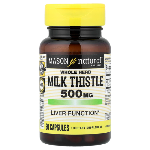 Mason Natural, расторопша, цельное растение, 500 мг, 60 капсул