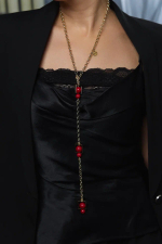 Колье-трансформер мисс Ди золото с красным жемчугом