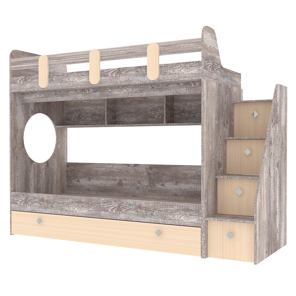 Кровать двухъярусная КарИВи Фортуна-3 Бетон  Дуб Молочный