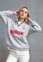 Толстовка женская с зип-воротником "Moscow" серый меланж