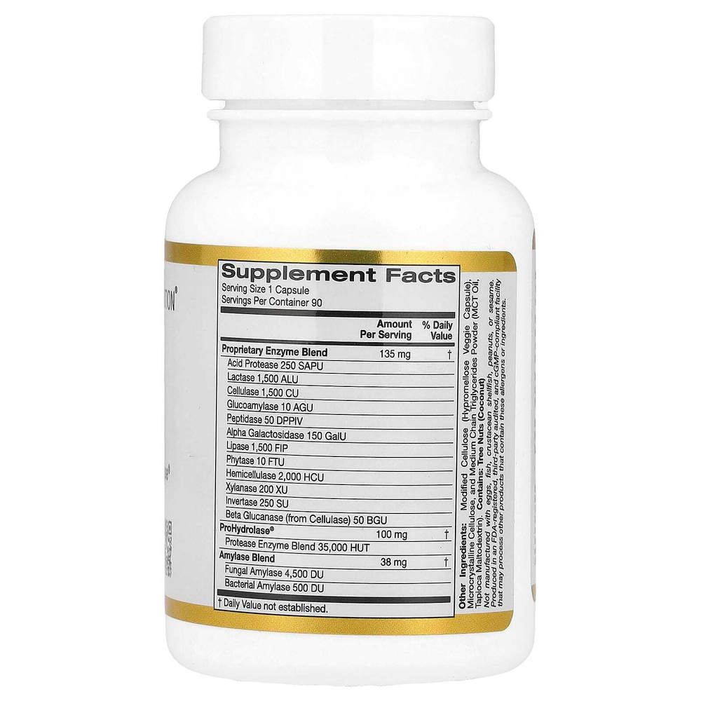 California Gold Nutrition, пищеварительные ферменты с запатентованной смесью ферментов, ProHydrolase® и смесью амилазы, 90 вегетарианских капсул