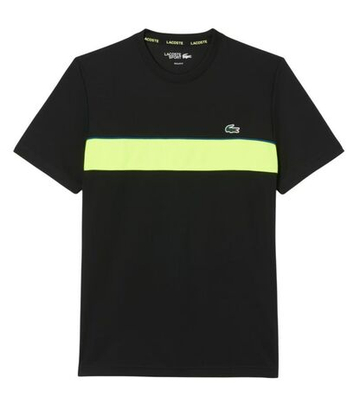 Мужская теннисная футболка Lacoste Ultra Dry Printed Tennis - black/flashy yellow