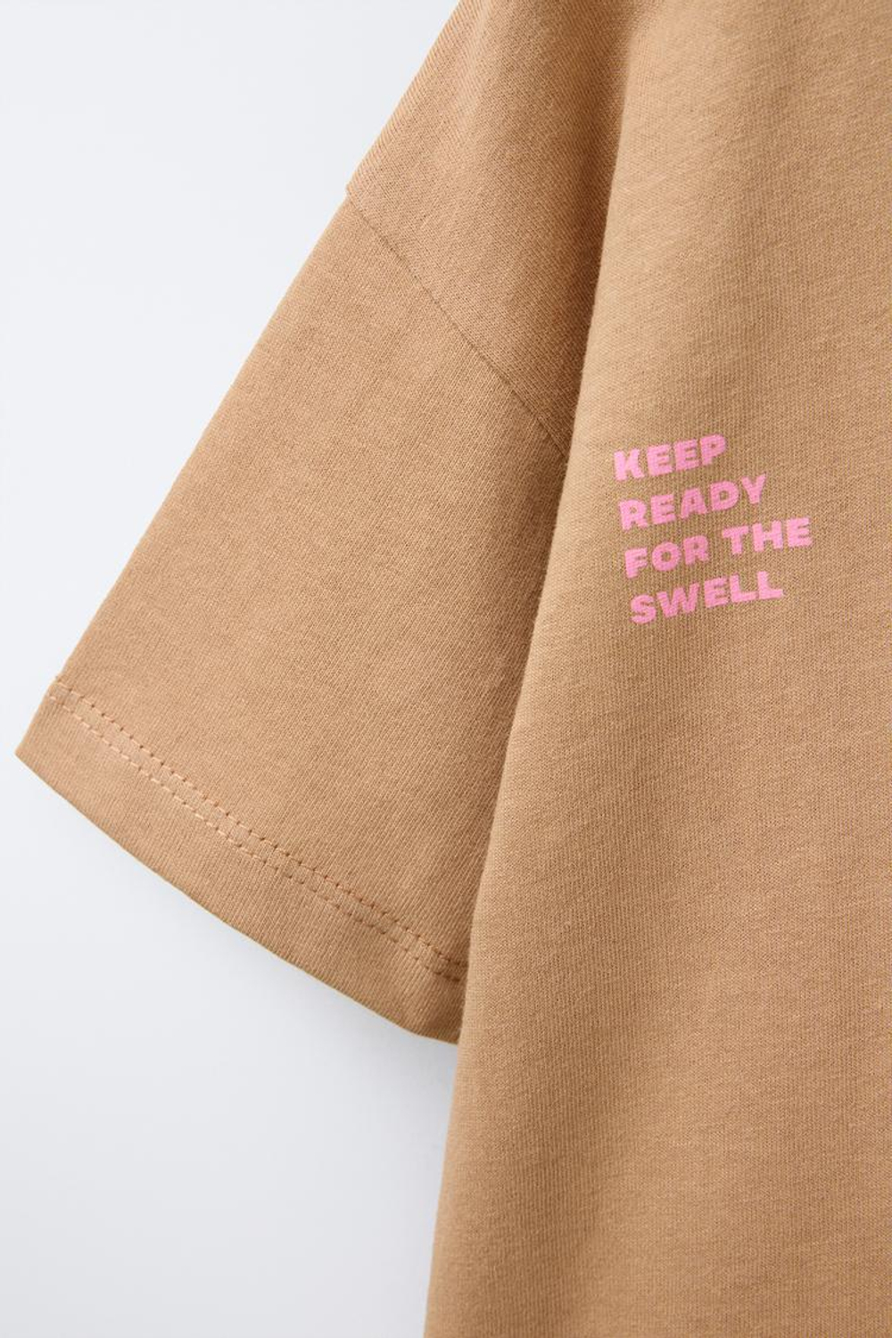 ZARA ФУТБОЛКА С ПРИНТОМ «ВОЛНЫ», СВЕТЛО-КОРИЧНЕВЫЙ