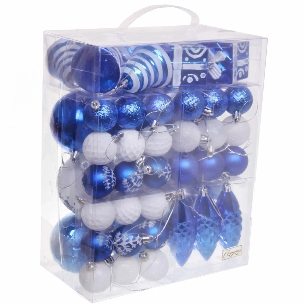 Набор елочных украшений «Зимний калейдоскоп» (в наборе 53 шт), Синий/Белый