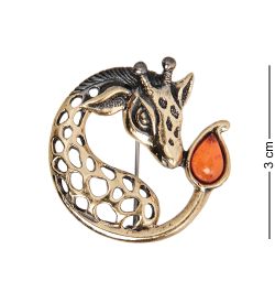AM-2328 Брошь «Жираф» (латунь, янтарь)
