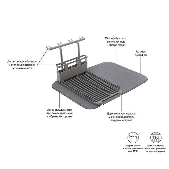 Коврик для сушки посуды Udry тёмно-серый