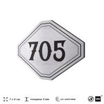 Номерок на дверь квартиры 705, для кабинета, офиса, шильдик 9 х 7 см, серебристый, Айдентика Технолоджи