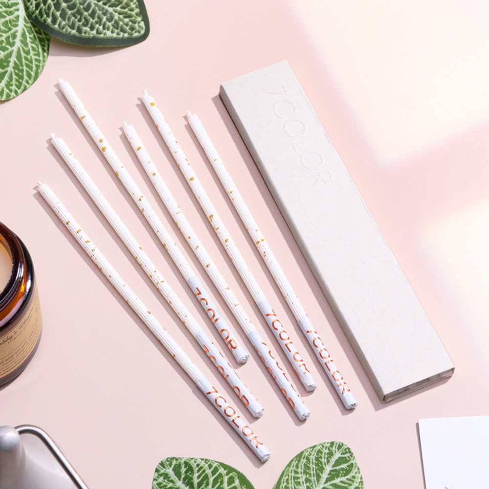 Набор свечей в торт 16,5 см белый с золотом 6шт.